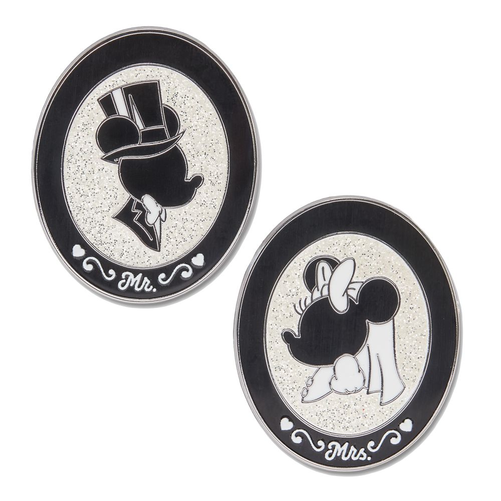 Mickey and Minnie Mouse Shadow Silhouettes ''Mr. and Mrs.'' Pin Set