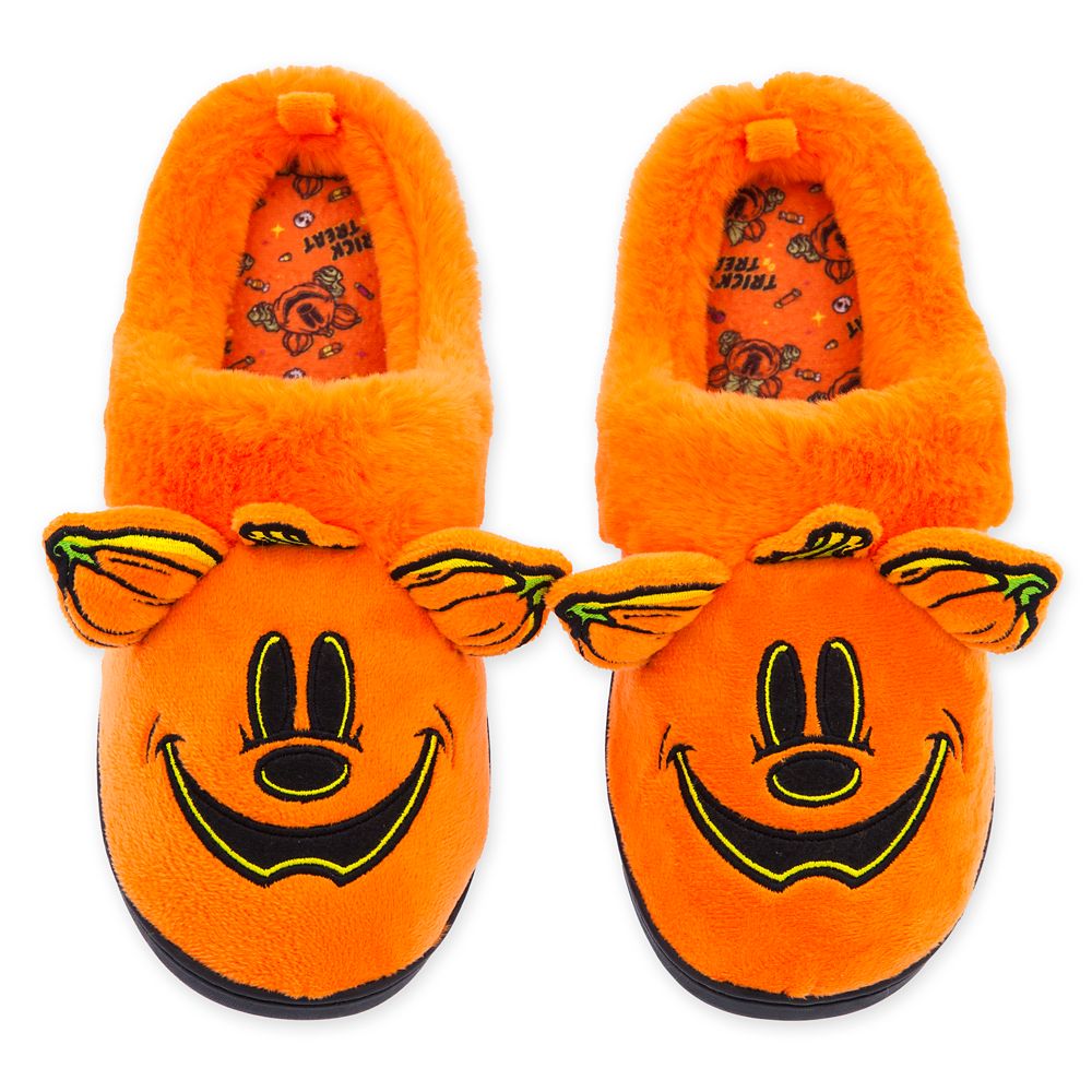 Mickey Mouse Halloween Plush Slippers for Adults