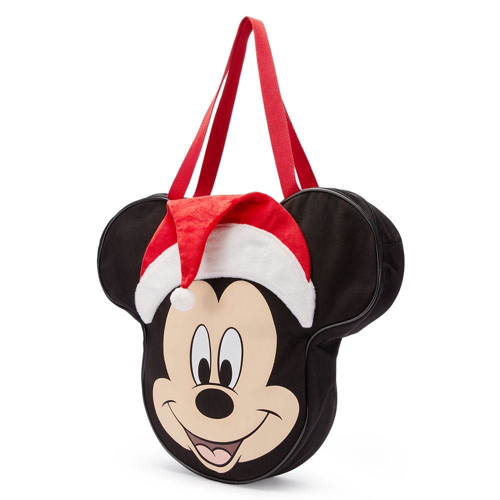 Santa Mickey Mouse Big Face Holiday Canvas Tote