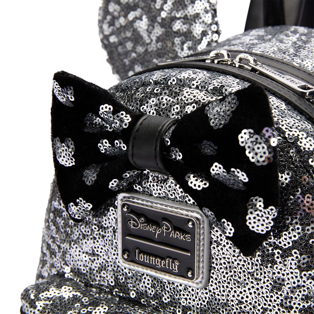 Minnie Mouse Sequined Loungefly Mini Backpack &ndash; Silver and Black