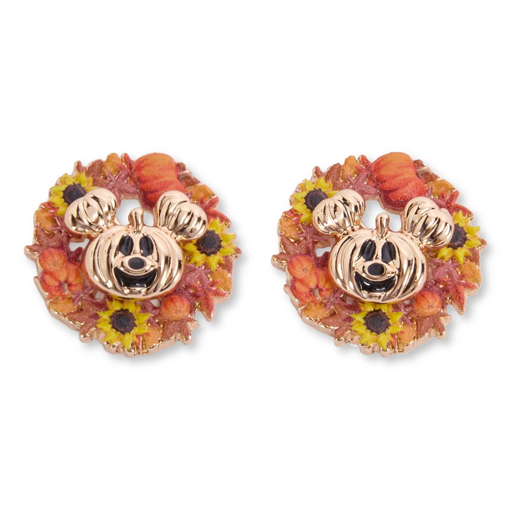 Mickey Mouse Jack-o'-Lantern Wreath Halloween Earrings