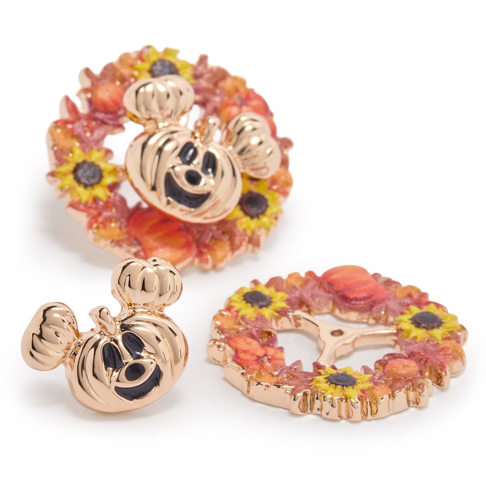 Mickey Mouse Jack-o'-Lantern Wreath Halloween Earrings