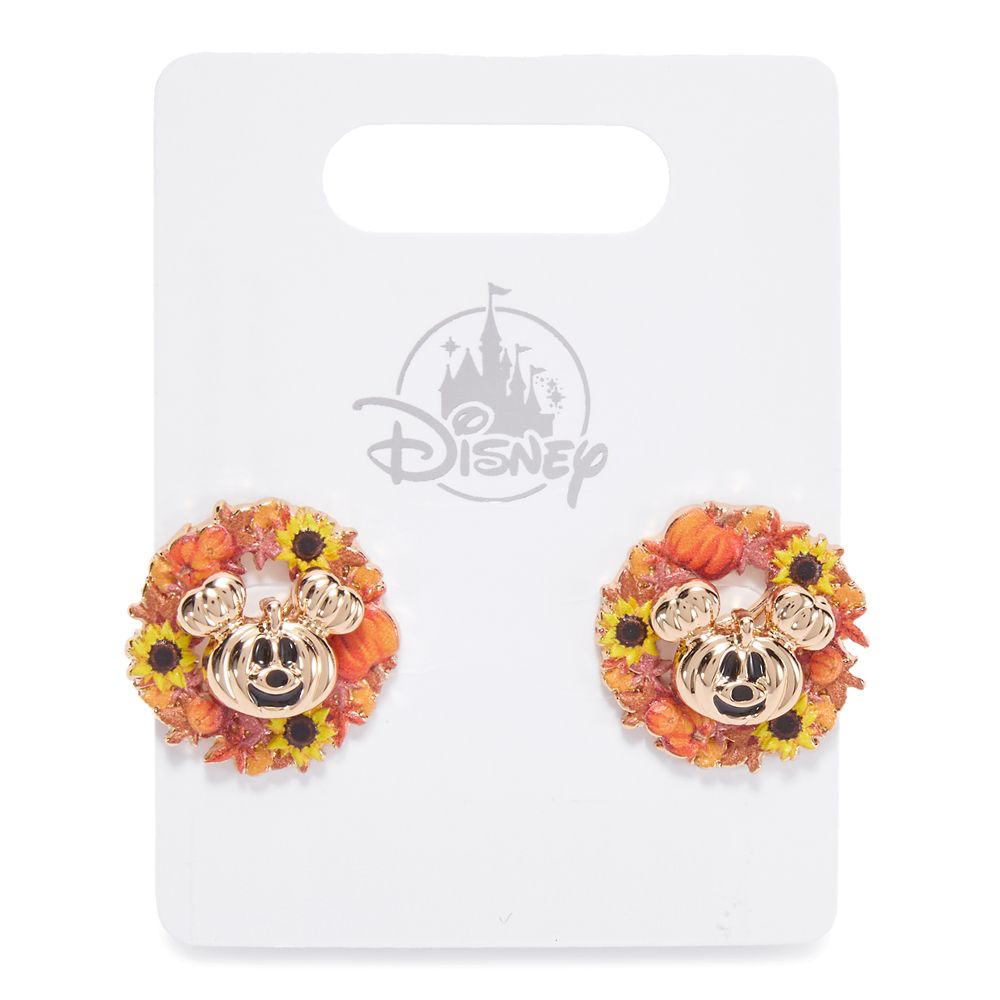 Mickey Mouse Jack-o'-Lantern Wreath Halloween Earrings