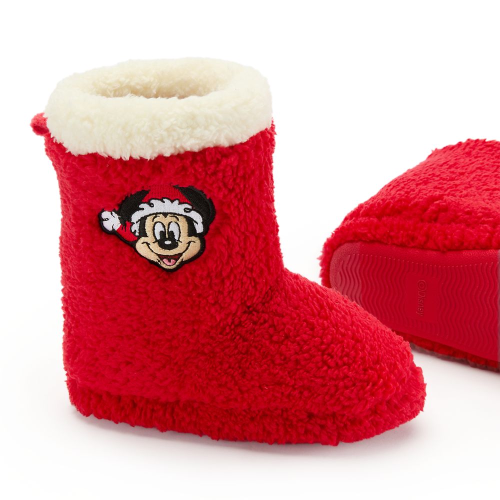 Santa Mickey Mouse Sherpa Holiday Slipper Boots for Kids