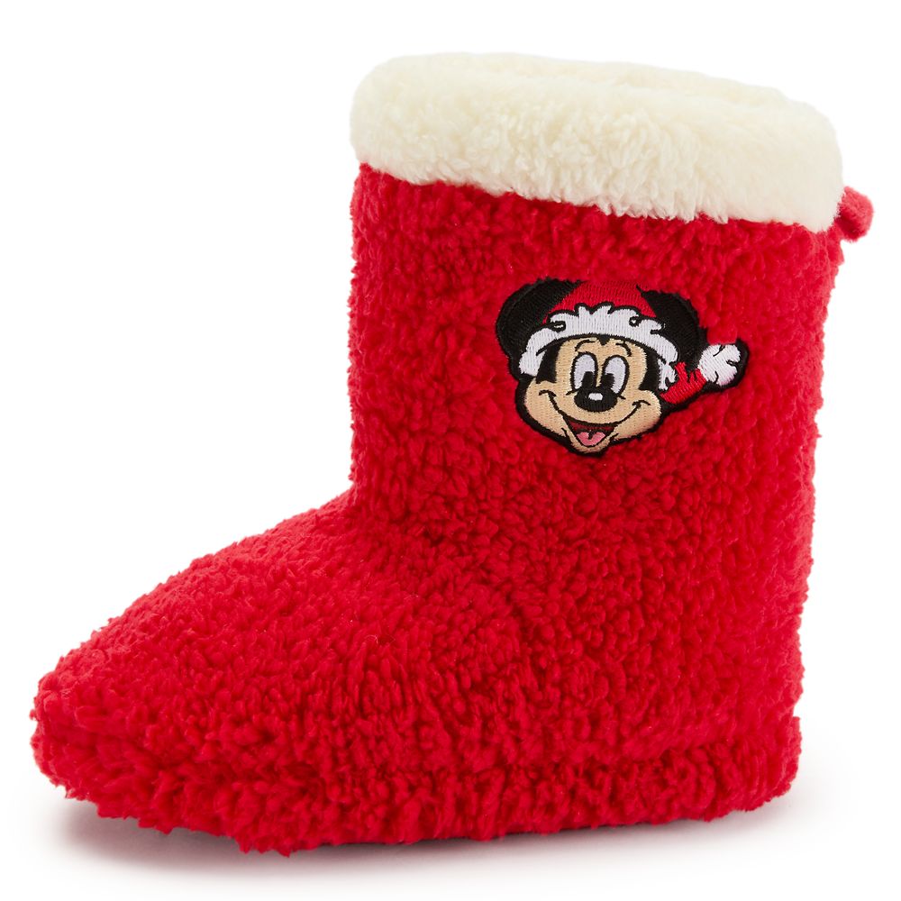 Santa Mickey Mouse Sherpa Holiday Slipper Boots for Kids
