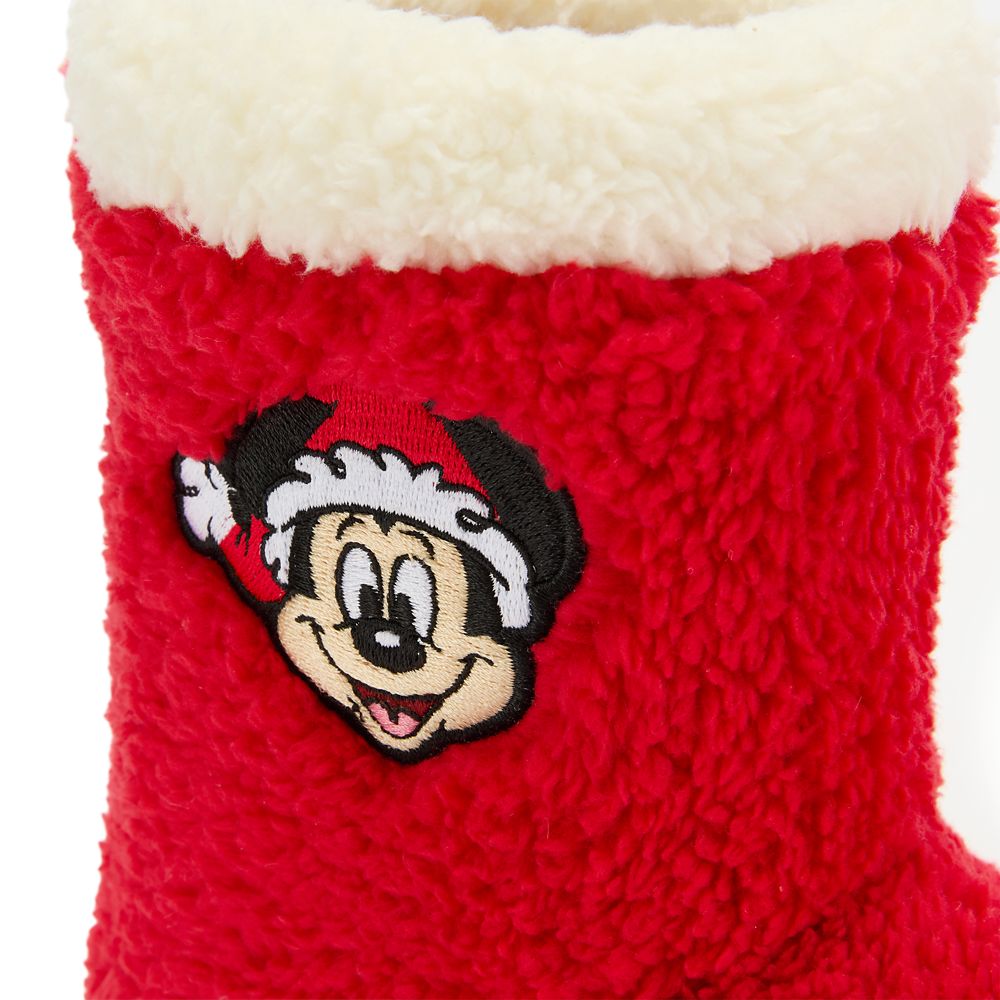Santa Mickey Mouse Sherpa Holiday Slipper Boots for Kids