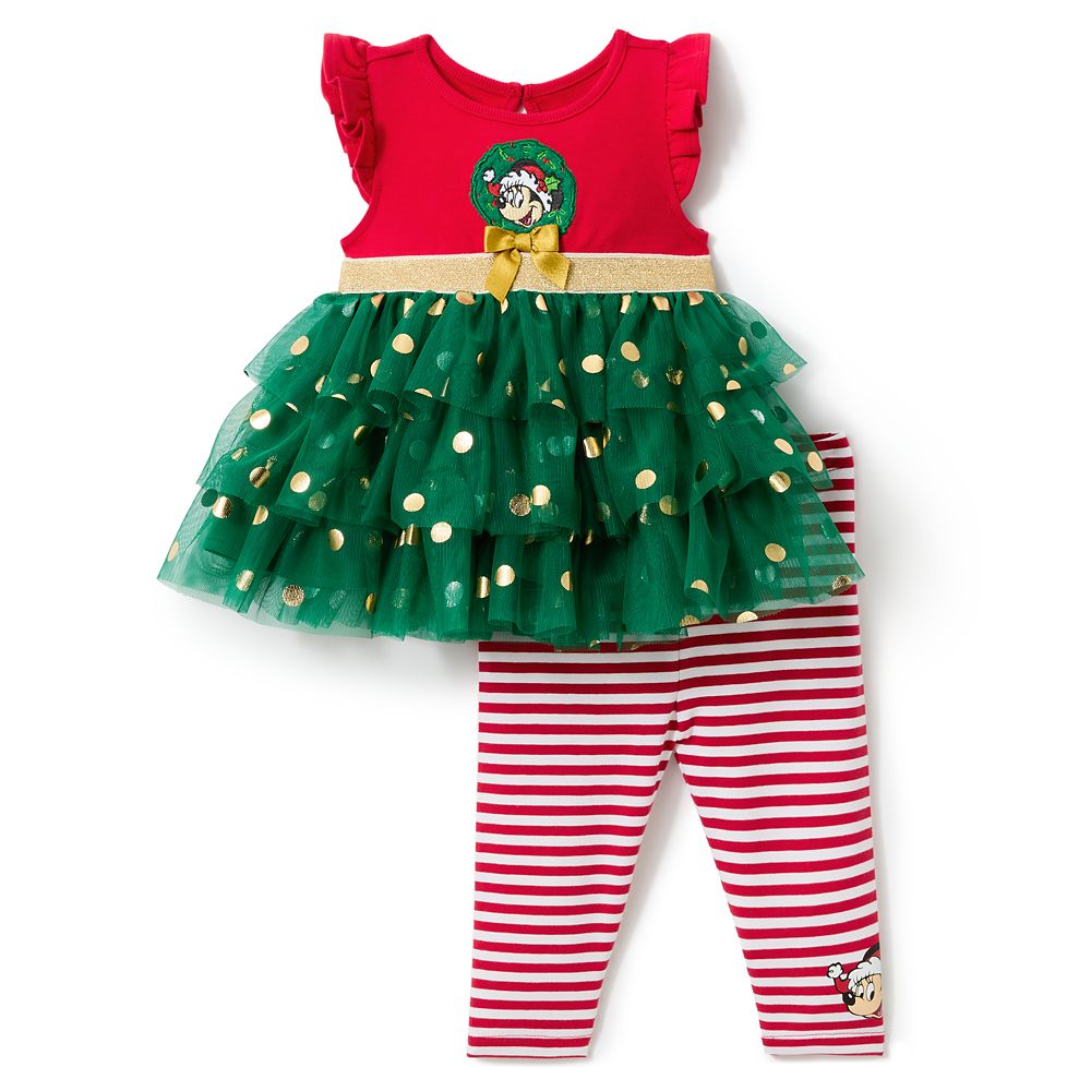 Santa Minnie Mouse Holiday Dress and Leggings Set for Baby