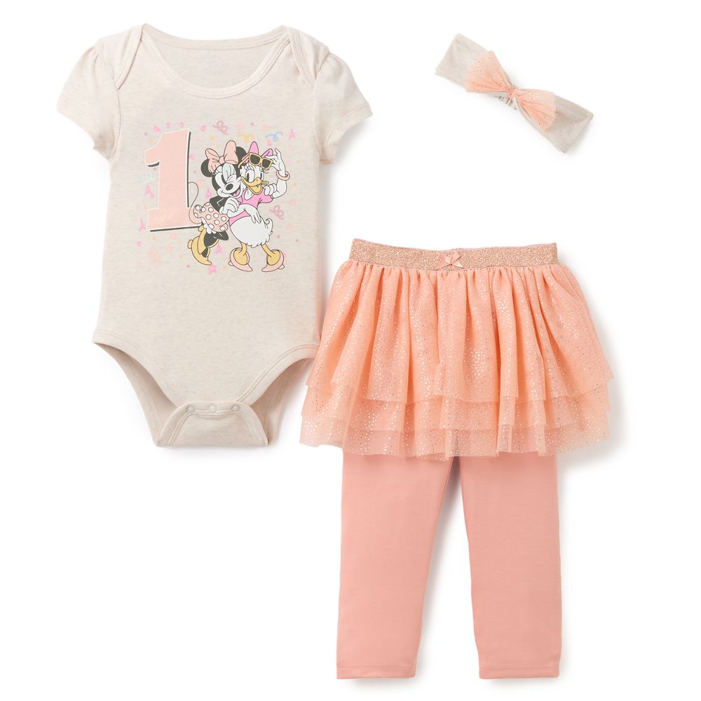 Minnie Mouse and Daisy Duck 1st Birthday Bodysuit and Skirt with Leggings Set for Baby