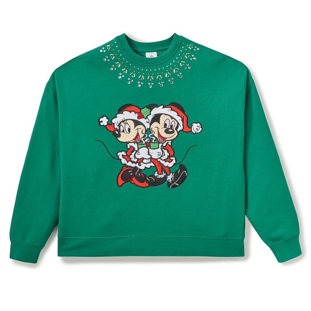 Santa Mickey and Minnie Mouse Holiday Pullover Sweatshirt for Women