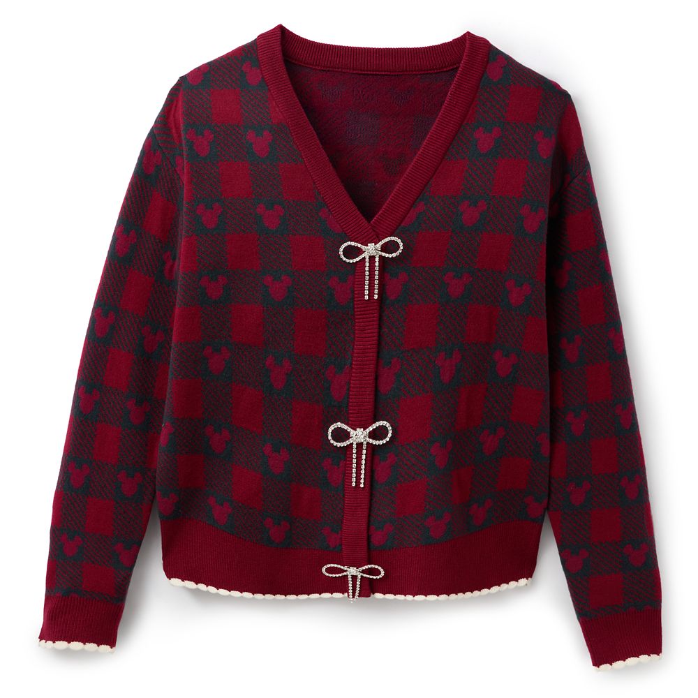 Mickey Mouse Icon Holiday Plaid Knit Cardigan Sweater for Women by Her Universe