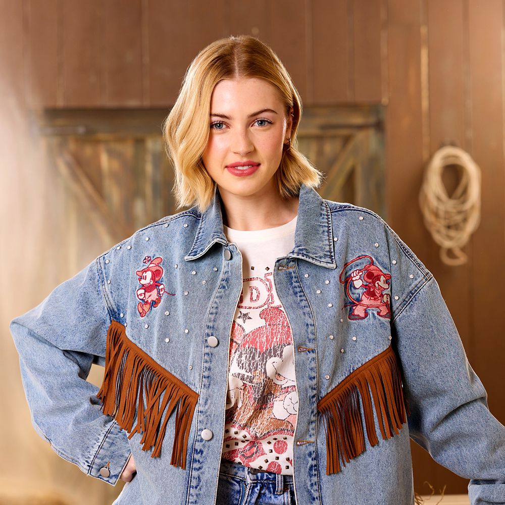 Mickey Mouse Fringed Denim Jacket for Women
