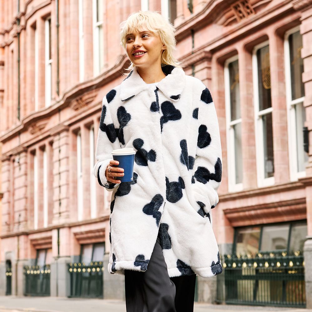Mickey and Minnie Mouse Dalmatian Print Faux Fur Coat for Women