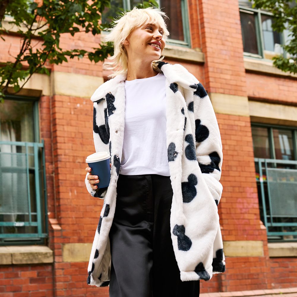 Mickey and Minnie Mouse Dalmatian Print Faux Fur Coat for Women