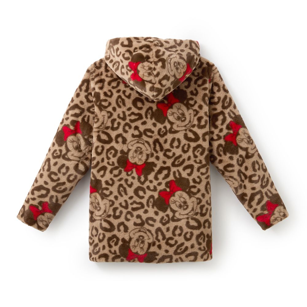Minnie Mouse Faux Fur Leopard Print Hooded Coat for Women