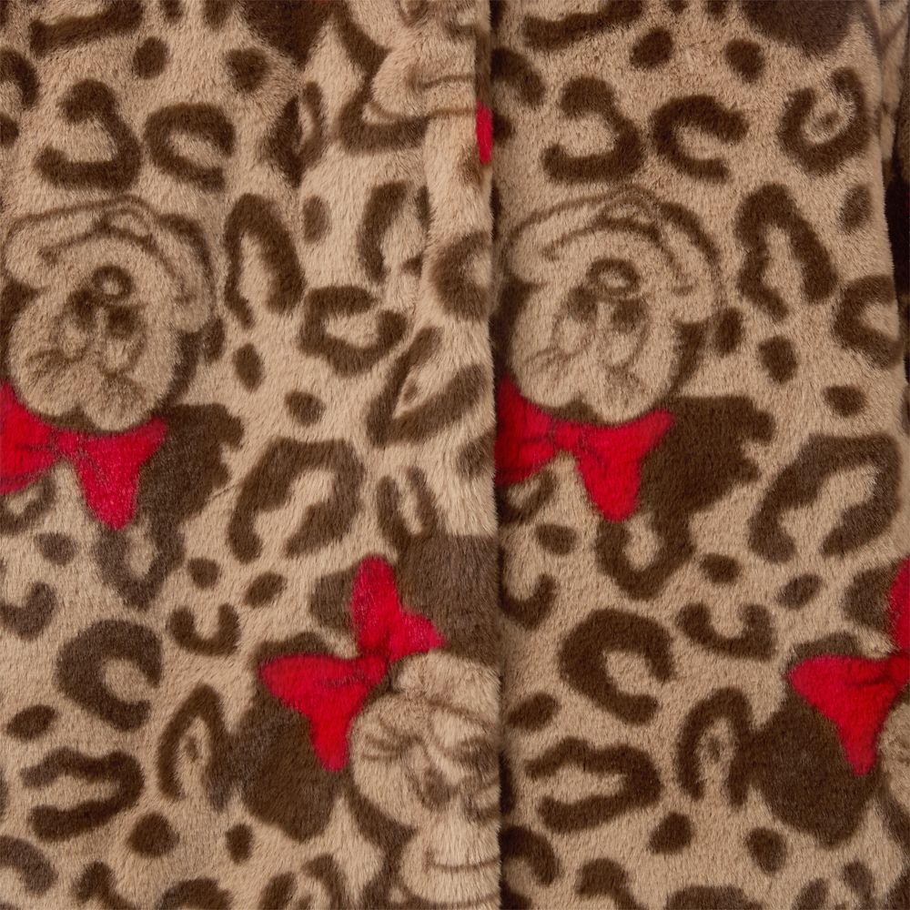 Minnie Mouse Faux Fur Leopard Print Hooded Coat for Women