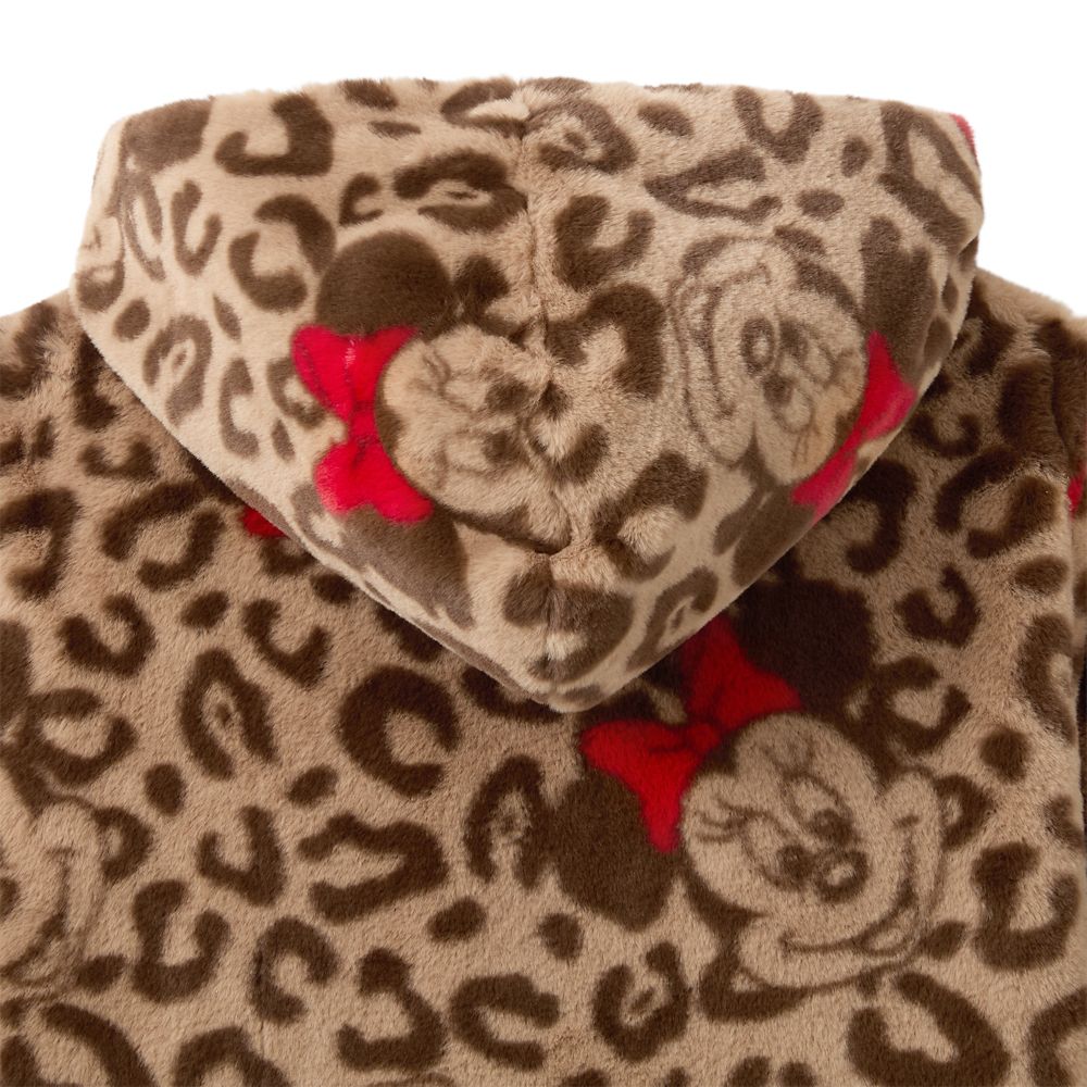 Minnie Mouse Faux Fur Leopard Print Hooded Coat for Women