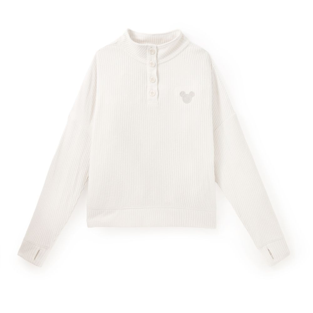 Mickey Mouse Icon 1/4 Button Down Long Sleeve Knit Top for Women