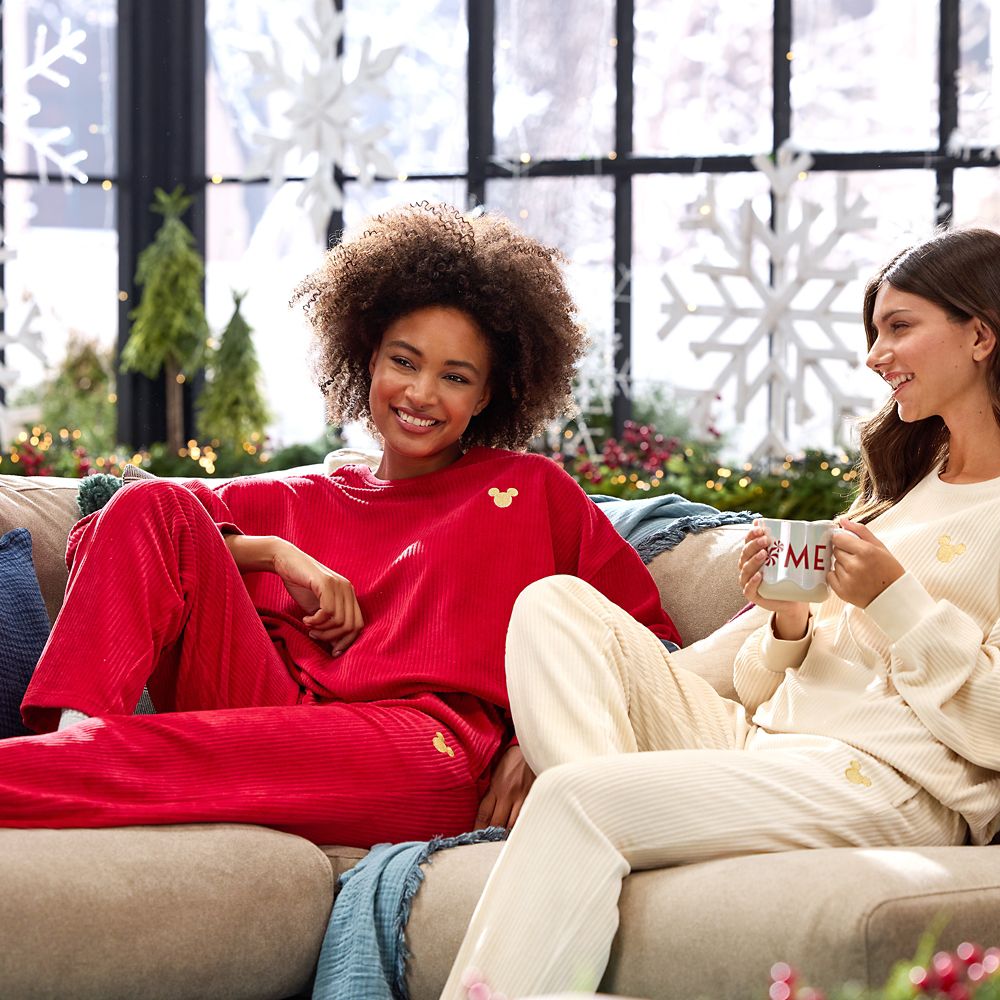 Mickey Mouse Icon Ribbed Velvet Pullover Sweatshirt for Women &ndash; Red