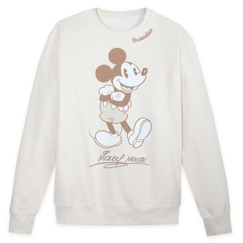 Mickey Mouse Signature Pullover Sweatshirt for Adults  Beige  Exclusive Official shopDisney