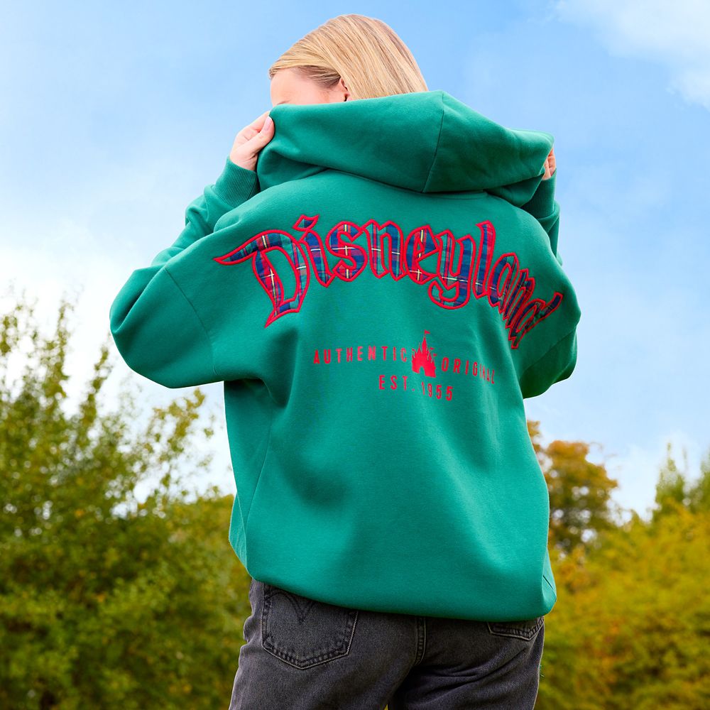 Disneyland Logo Zip Hoodie for Adults &ndash; Green with Plaid