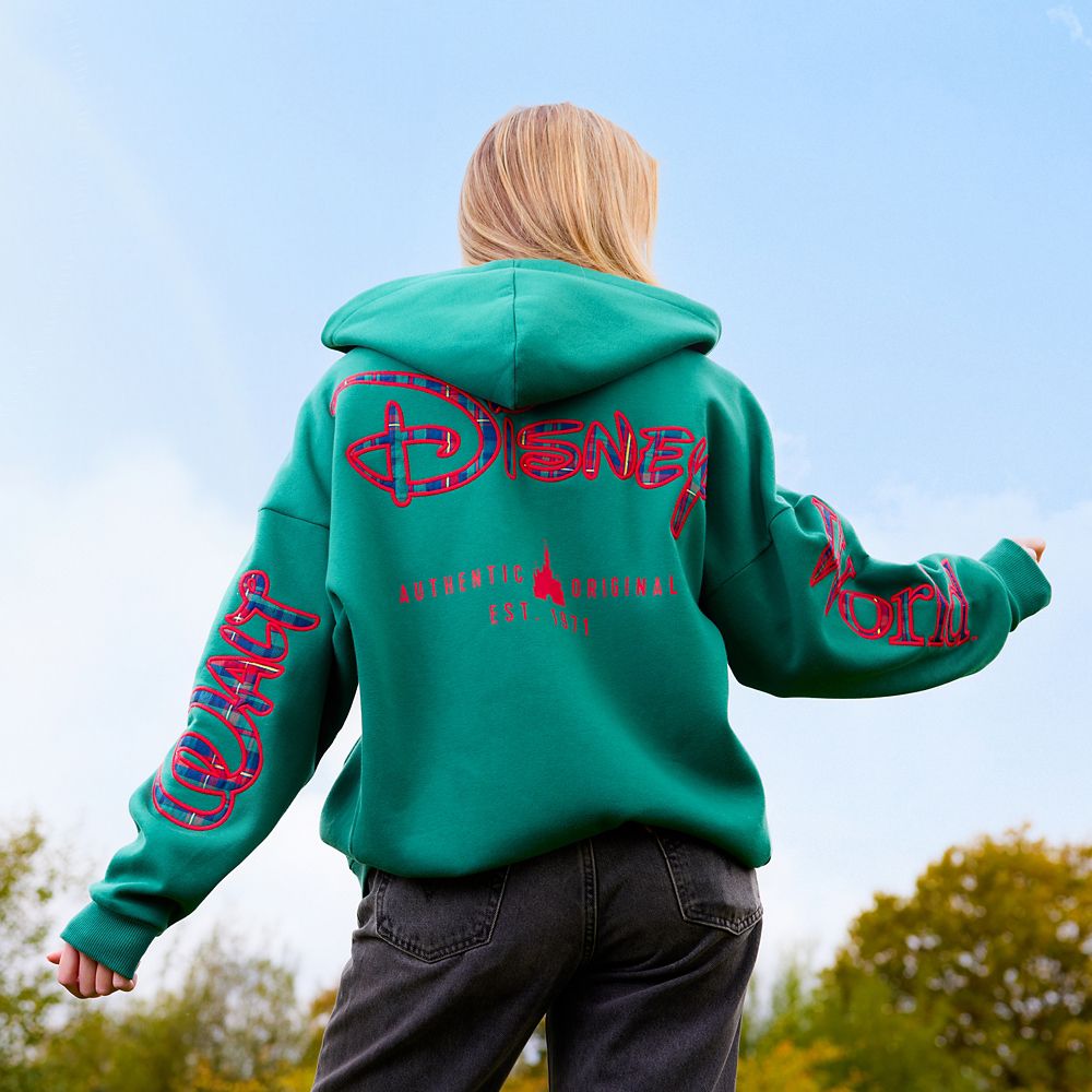 Walt Disney World Logo Zip Hoodie for Adults &ndash; Green with Plaid