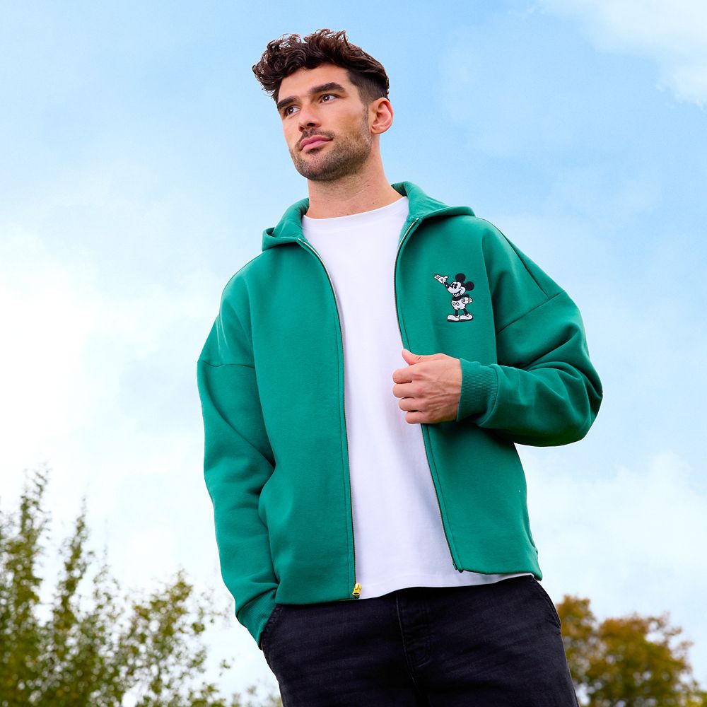 Mickey Mouse Zip Hoodie for Adults &ndash; Green with Plaid