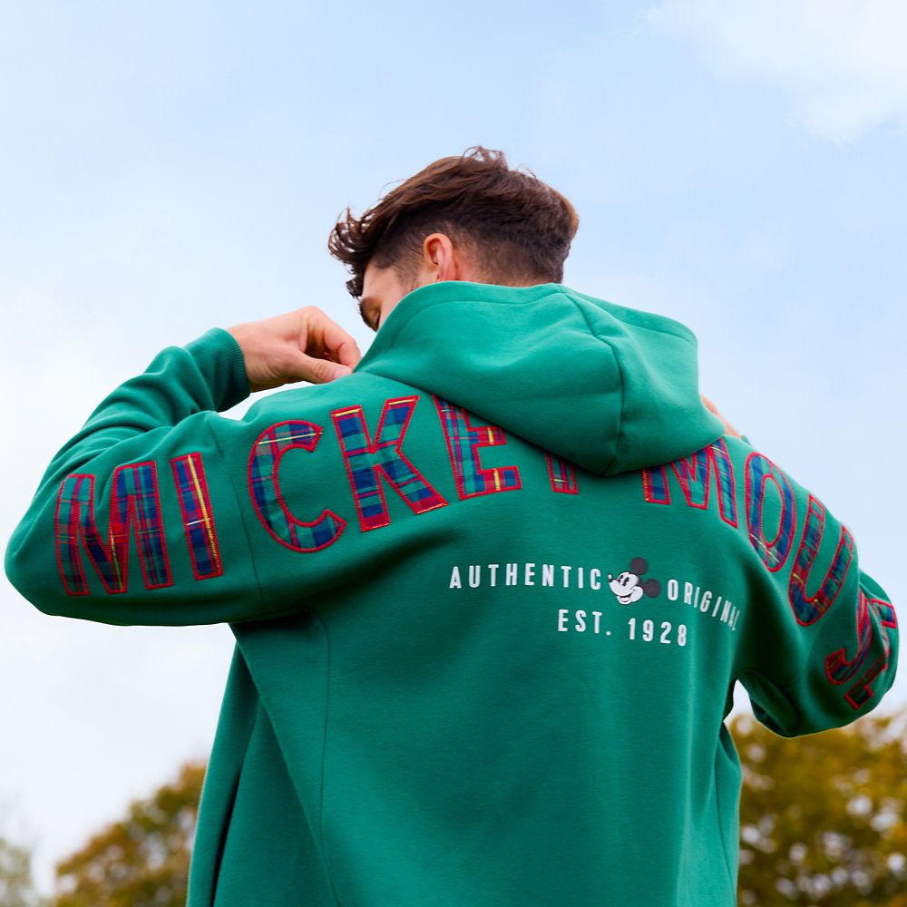 Mickey Mouse Zip Hoodie for Adults - Green with Plaid
