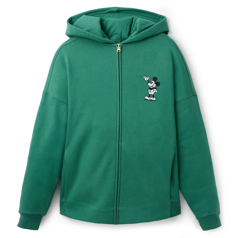 Mickey Mouse Zip Hoodie for Adults - Green with Plaid