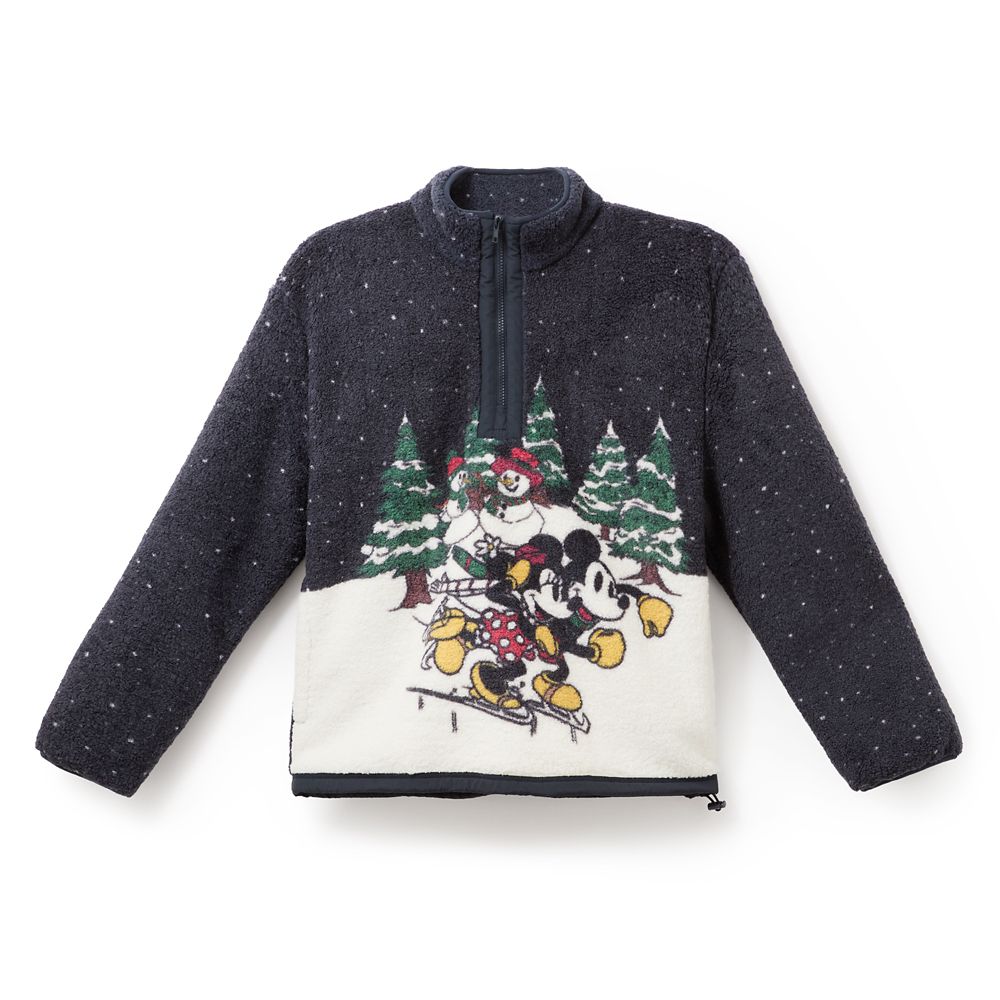 Mickey and Minnie Mouse Faux Shearling Holiday 1/4 Zip Jacket for Adults