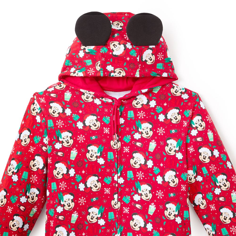 Mickey and Minnie Mouse Holiday Hooded One-Piece Pajama for Adults