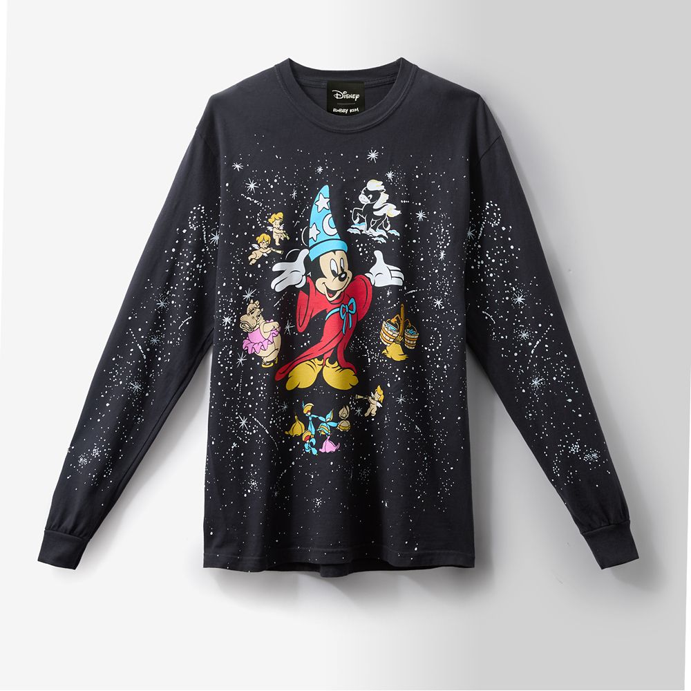 Sorcerer's Apprentice Mickey Disney | Bobby Kim Long Sleeve T-Shirt for Adults &ndash; Fantasia &ndash; Black &ndash; Limited Time Release