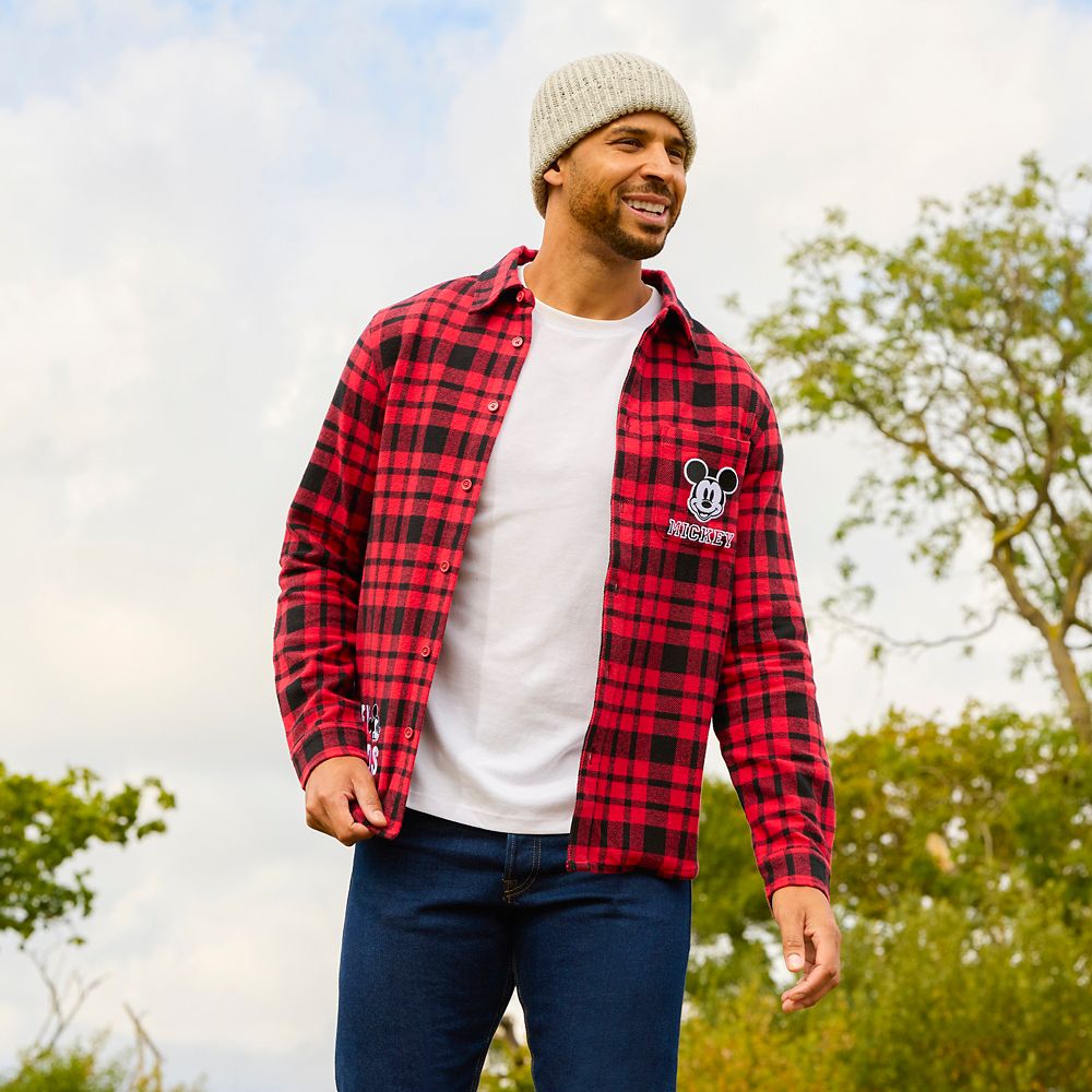 Mickey Mouse and Friends Plaid Flannel Shirt for Men