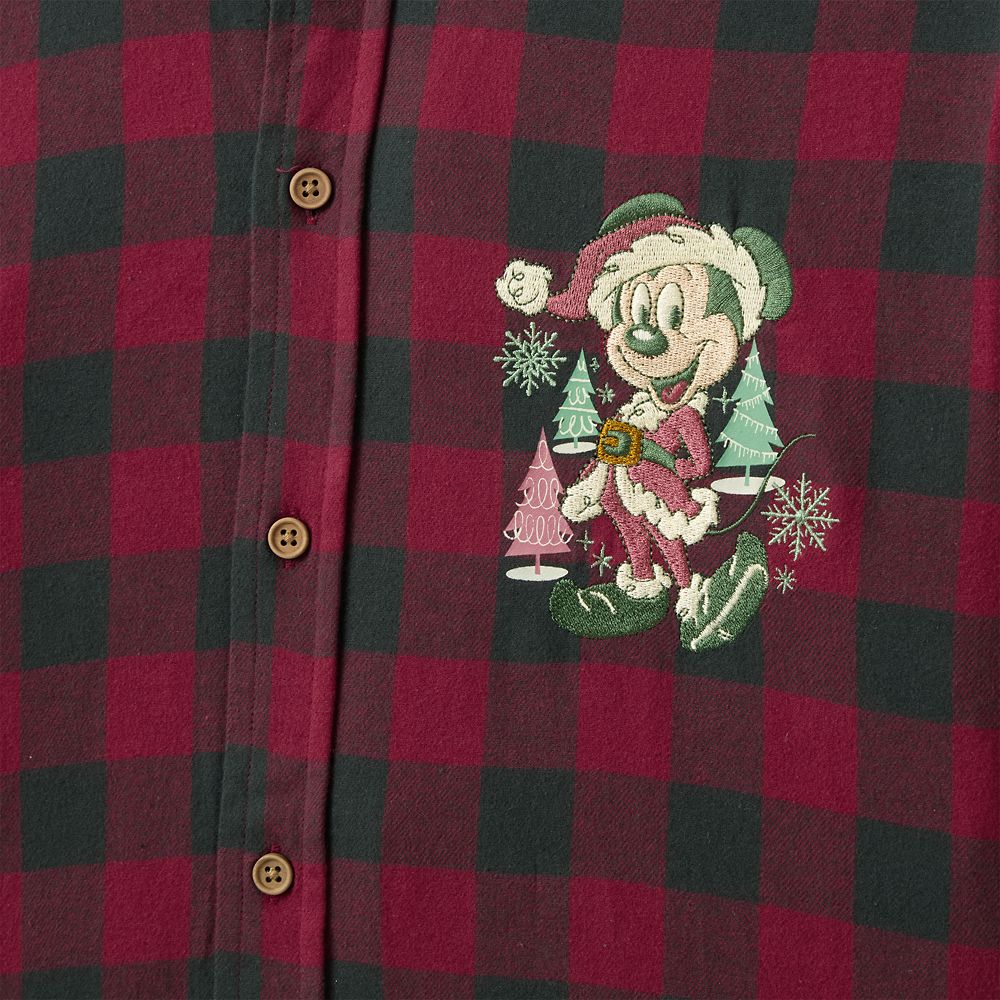 Santa Mickey Mouse Holiday Plaid Shirt for Adults by Our Universe