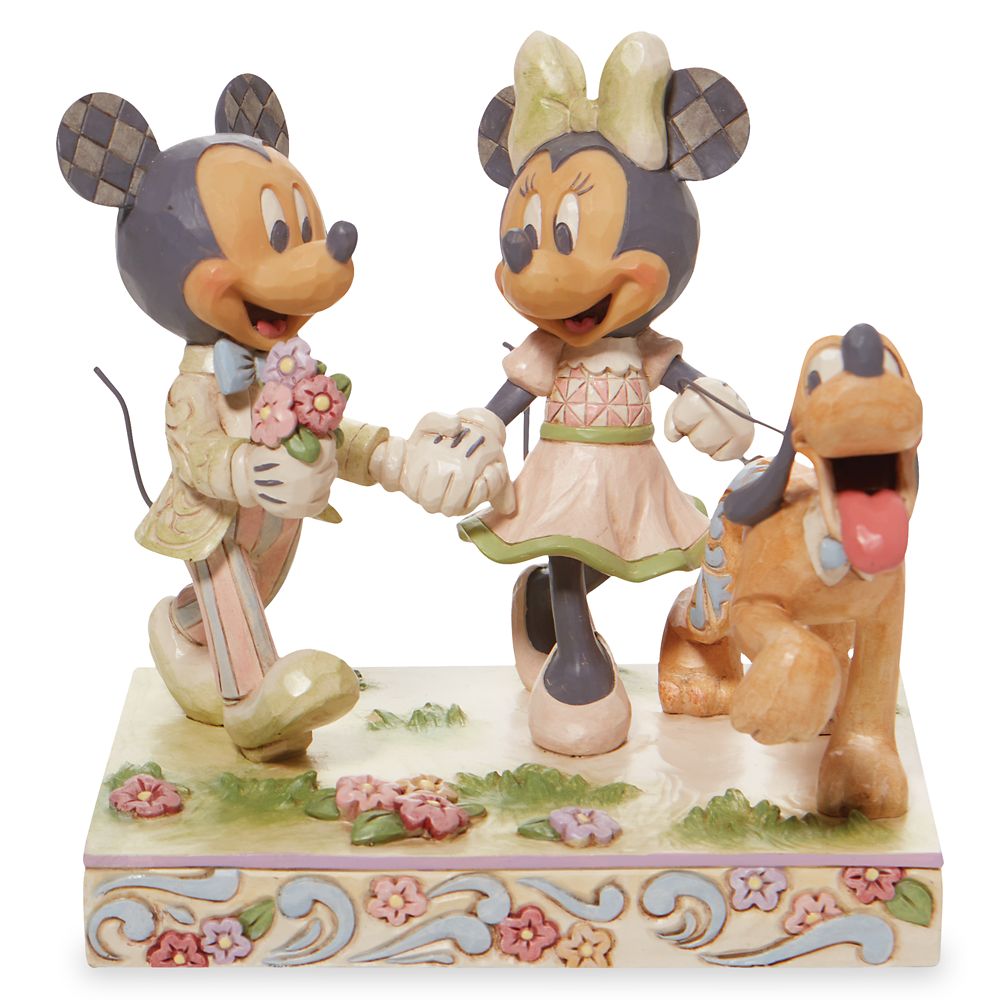 Mickey and Minnie Mouse with Pluto Springtime Stroll White Woodland Figure by Jim Shore Official shopDisney