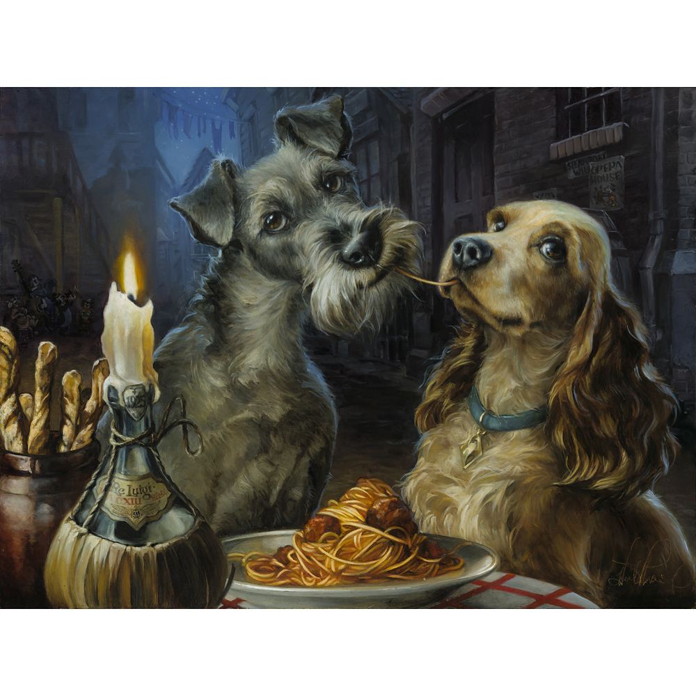 Lady and the Tramp ''Bella Notte'' by Heather Edwards Hand-Signed& Numbered Canvas Artwork – Limited Edition