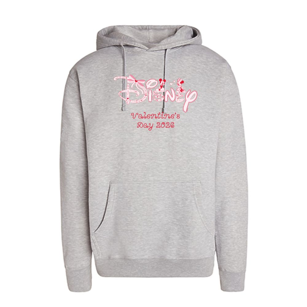 Mickey and Minnie Mouse Valentine's Day Coquette Style Disney Logo Pullover Hoodie for Adults &ndash; Customized