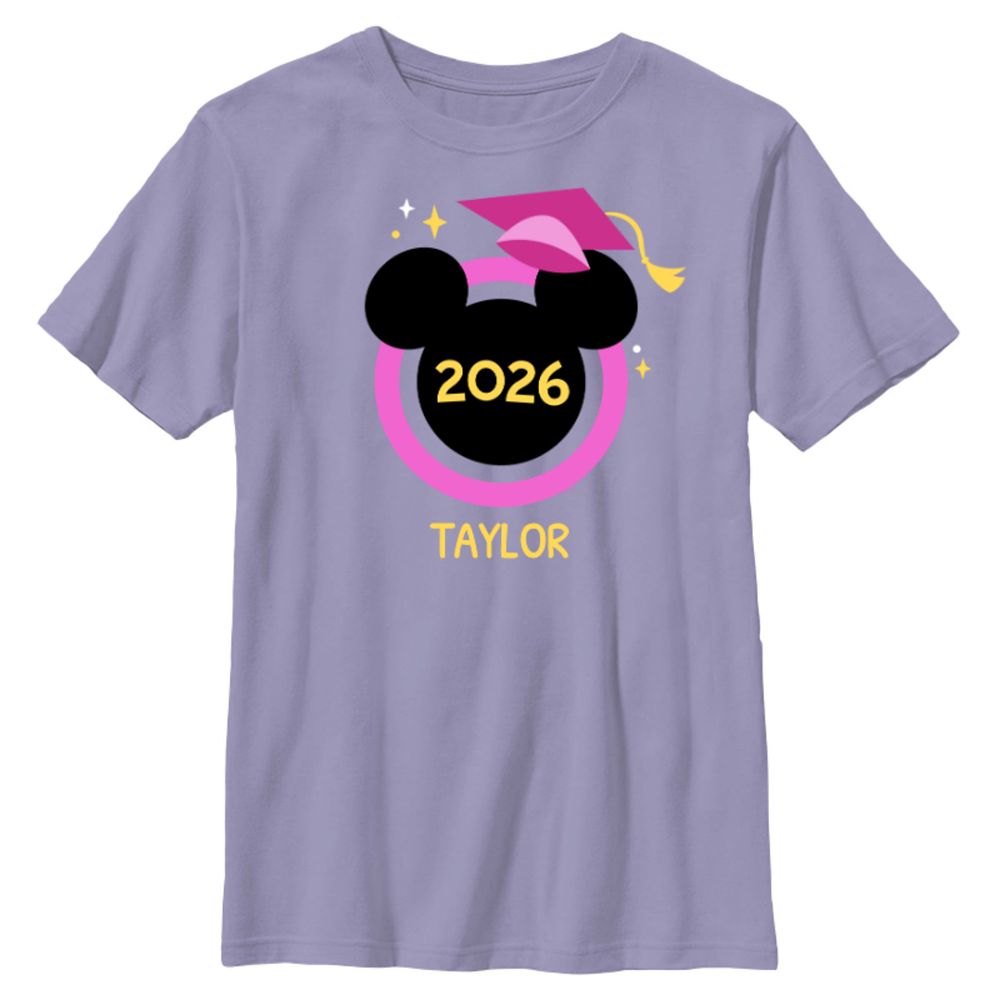 Mickey Mouse Icon Class of 2026 Pink Graduation Cap T-Shirt for Kids &ndash; Pink &ndash; Customized