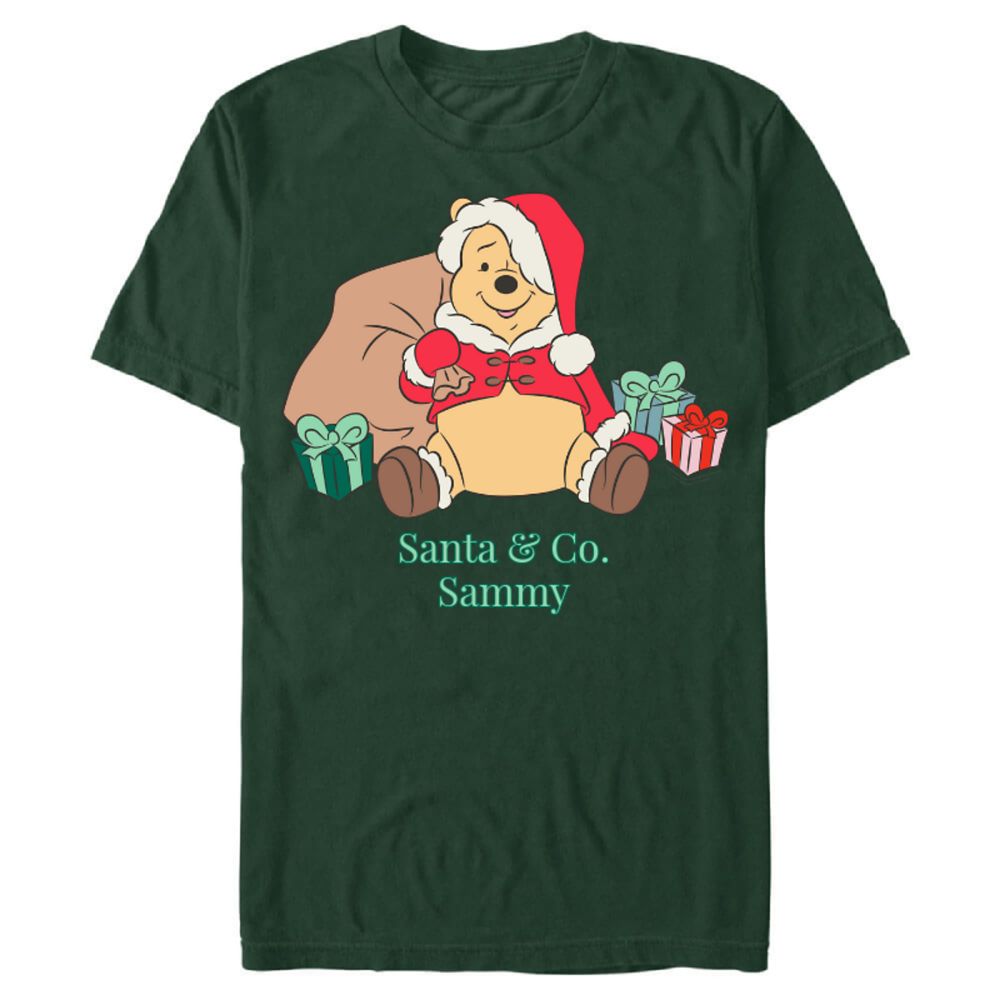Winnie the Pooh in Santa Costume with Christmas Gifts Holiday T-Shirt &ndash; Customized