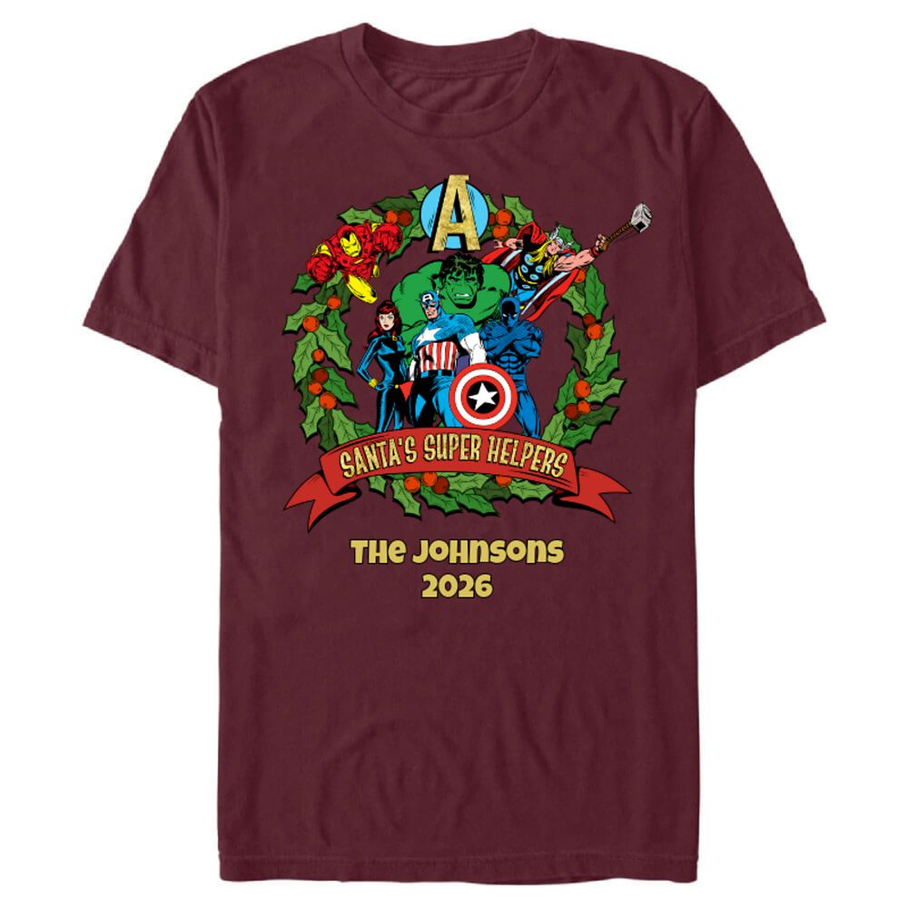 Marvel's Avengers Santa's Super Helpers Retro Christmas Wreath Holiday T-Shirt &ndash; Customized