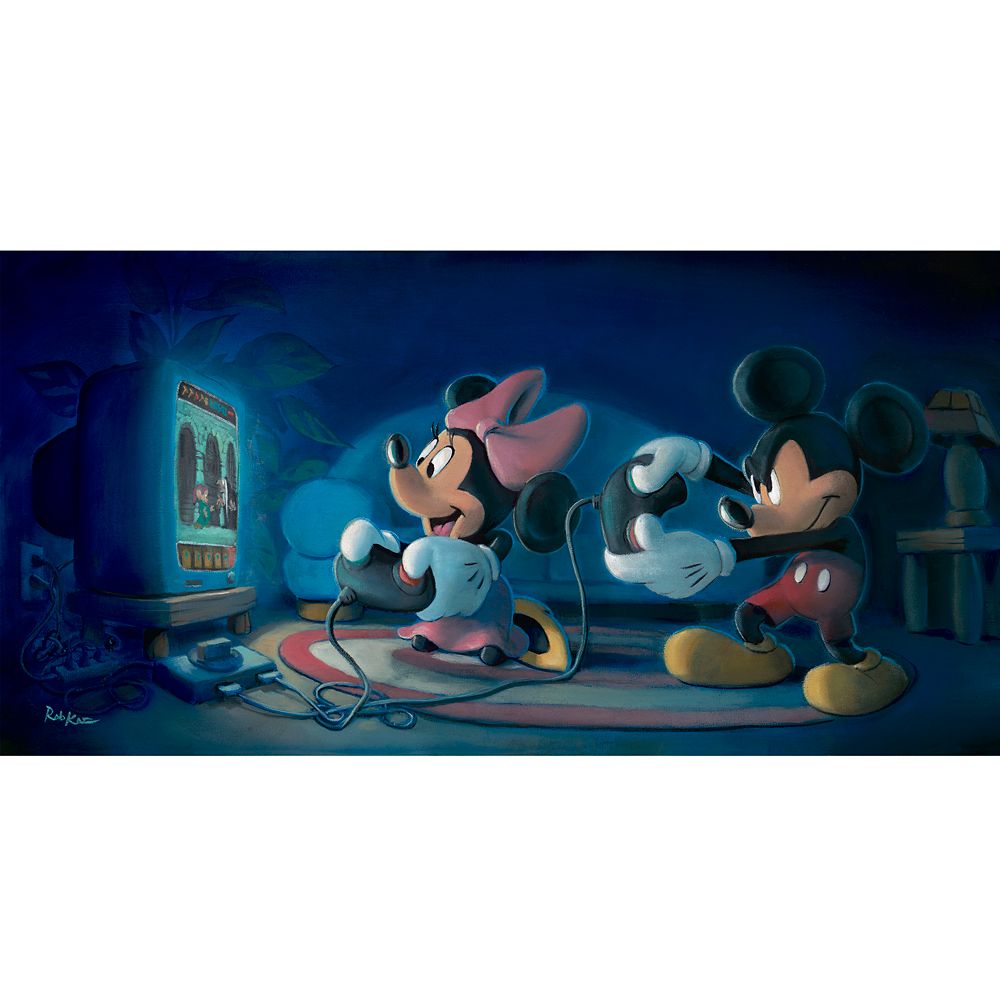 Mickey Mouse and Minnie Mouse Game Night Canvas Artwork by Rob Kaz  Runaway Brain  15 x 30  Limited Edition Official shopDisney