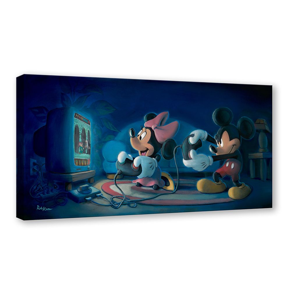 Mickey Mouse and Minnie Mouse ''Game Night'' Canvas Artwork by Rob Kaz &ndash; Runaway Brain &ndash; 15'' x 30'' &ndash; Limited Edition