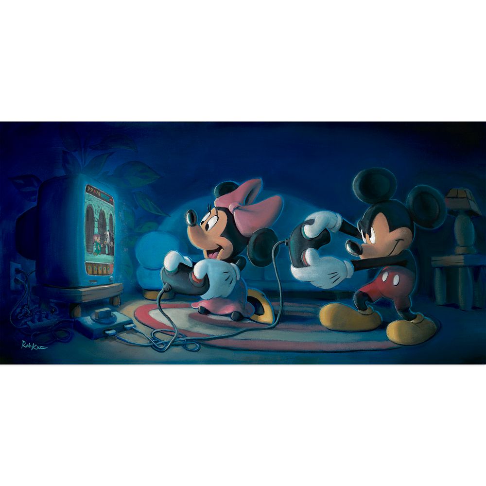 Mickey Mouse and Minnie Mouse ''Game Night'' Canvas Artwork by Rob Kaz Runaway Brain 10'' x 20'' Limited Edition Official shopDisney