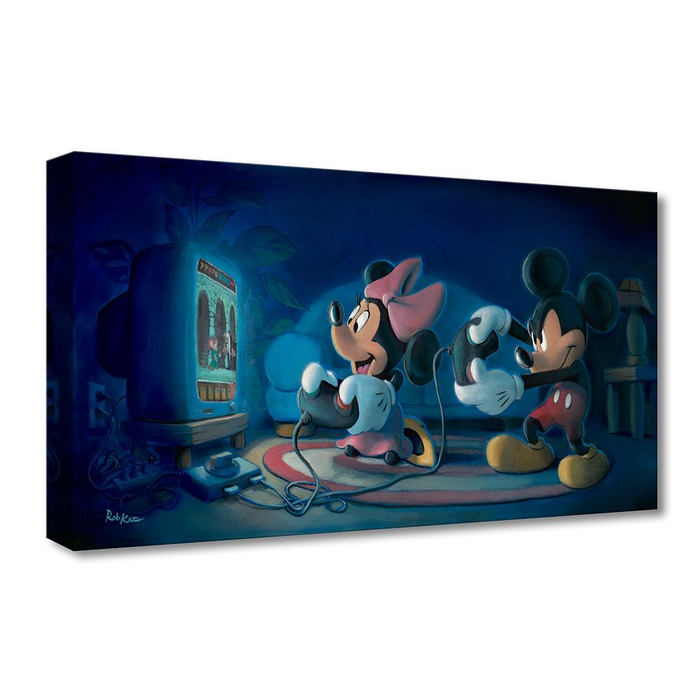 Mickey Mouse and Minnie Mouse ''Game Night'' Canvas Artwork by Rob Kaz &ndash; Runaway Brain &ndash; 10'' x 20'' &ndash; Limited Edition