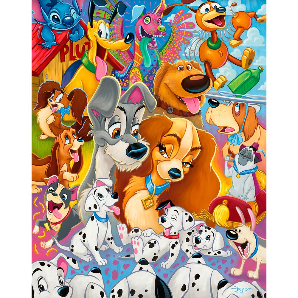 Disney Dogs So Many Disney Dogs Canvas Artwork by Tim Rogerson 16 x 12 1/2 Limited Edition