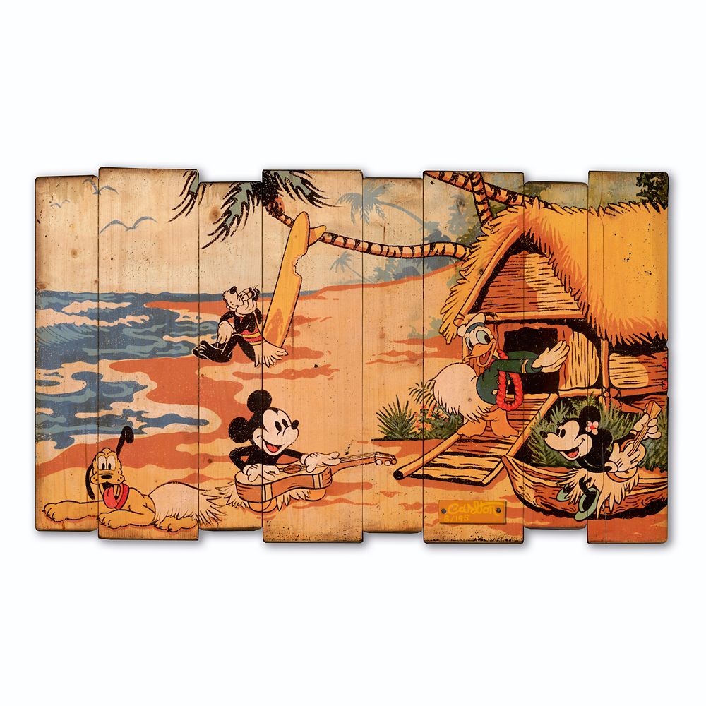 Mickey Mouse and Friends Fab 5 Go Hawaiian Print on Wood by Trevor Carlton  Signed Limited Edition Official shopDisney