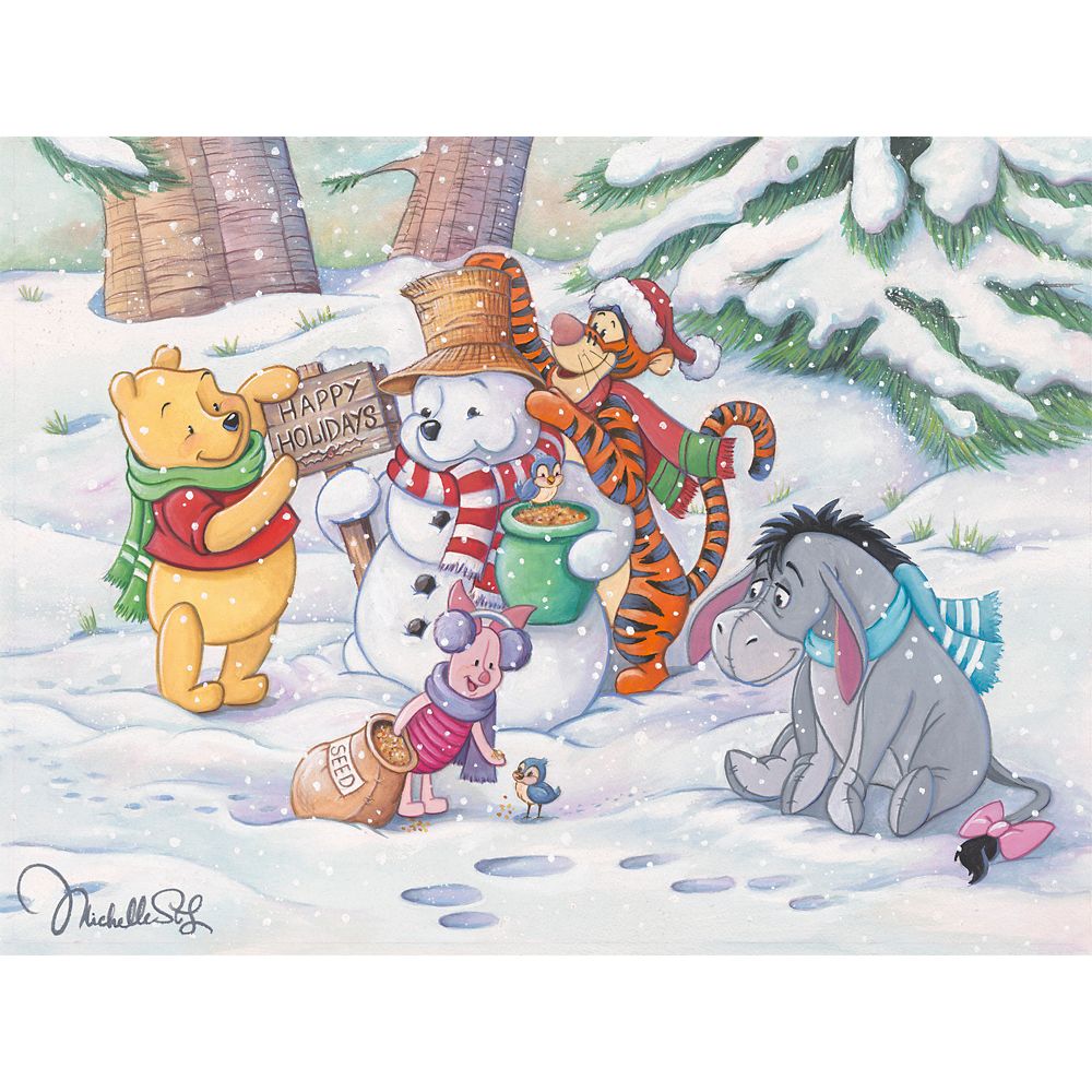 Winnie the Pooh and Pals ''Pooh's Winter Holiday'' Gallery Wrapped Canvas by Michelle St.Laurent – Limited Edition