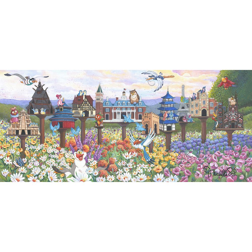 Disney Birds ''At Home in the Garden'' Gallery Wrapped Canvas by Michelle St.Laurent &ndash; Signed Limited Edition