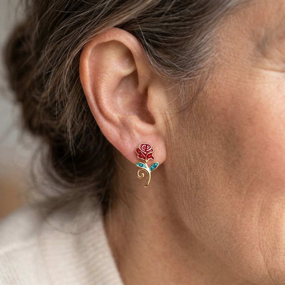 Beauty and the Beast Rose Earrings by Arribas