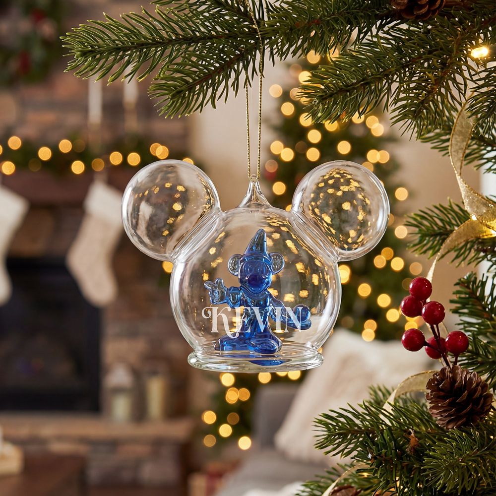 Sorcerer Mickey Mouse Icon Glass Ball Ornament by Arribas - Fantasia - Personalized