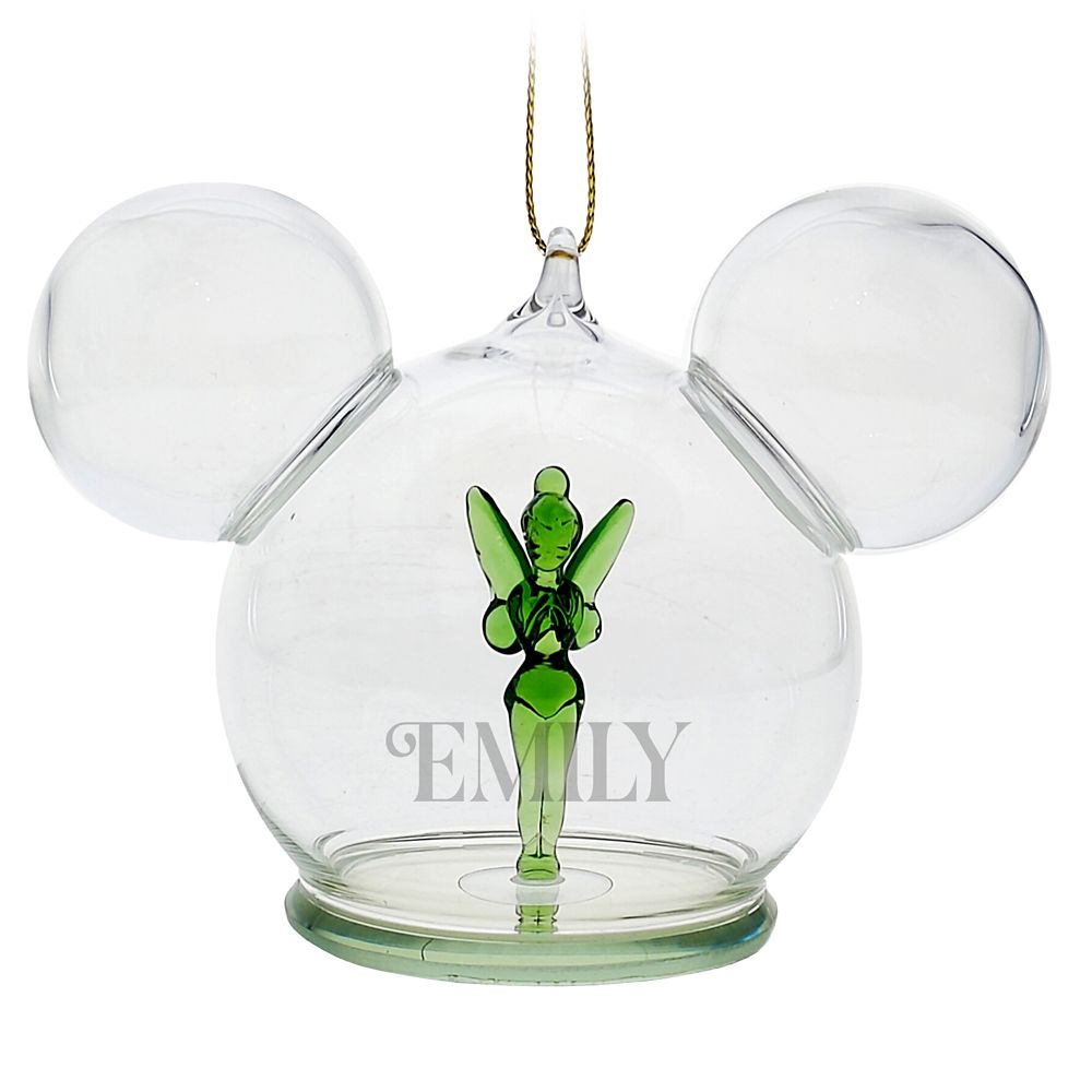 Tinker Bell Mickey Icon Glass Ball Ornament by Arribas - Peter Pan - Personalized